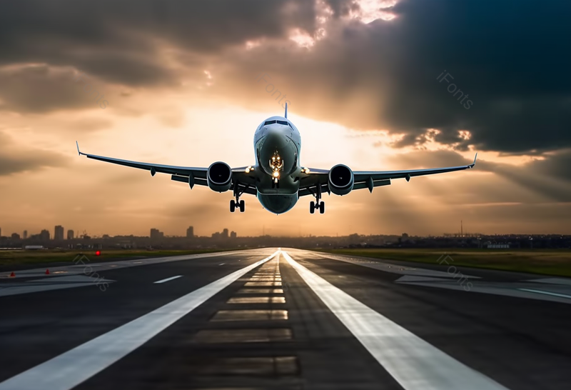 安全的客机在黄昏降落,高清,摄影图,摄影图片,图片大全,摄影图免费下载